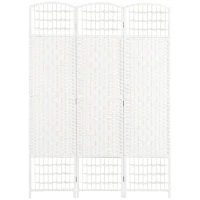 HOMCOM Biombo Separador de Ambientes de 3 Painéis 120x170 cm Divisória de Ambientes Dobrável com Corda de Papel e Estrutura de Madeira Branco(m-1)