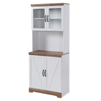 HOMCOM Armário de Cozinha com 2 Portas de Vidro Prateleiras Ajustáveis Bancada e Sistema Anti-Tombo 72x40x178cm Branco e Madeira(m-11)