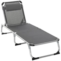 Outsunny Espreguiçadeira de Jardim Dobrável com Apoio para a Cabeça Removível e Encosto Ajustável em 4 Posições para Jardim Terraço Campismo Exterior 170x60x76cm Cinza(m-1)