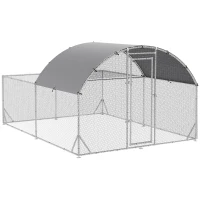 PawHut Galinheiro de Exterior Grande para 10-12 Galinhas de Aço Galvanizado com 2 Ambientes 380x280x195cm Prata(m-1)