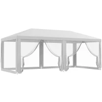 Outsunny Tenda para Festas 6x3 m Tenda Desmontável Exterior com 6 Mosquiteiros Laterais 2 Portas com Fecho de Correr Branco(m-1)