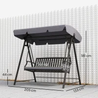 Outsunny Baloiço de Jardim para 3 Pessoas Banco Baloiço com Toldo Ajustável Almofada e Estrutura de Aço 205x133x181 cm Cinzento(m-3)