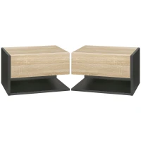 HOMCOM Conjunto de 2 Mesas de Cabeceira Flutuantes com 1 Gaveta e Prateleira Aberta 46x30x30 cm Carvalho e Preto(m-1)