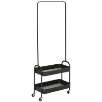 HOMCOM Charriot com Sapateiro Charriot com Rodas Barra de Pendurar e 2 Cestos para Entrada Dormitório Sala de Estar 56,5x31,5x152,5cm Preto(m-1)