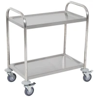 HOMCOM Carrinho Auxiliar com Rodas de Aço Inoxidável Carrinho de Cozinha com 2 Prateleiras e 2 Pegas 70,5x40,5x81 cm Prata(m-1)