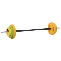 HOMCOM Conjunto de Barra de Pesos Conjunto de Musculação com 6 Discos 1,5kg 2,5kg 5 kg Intercambiáveis 130x28x28 cm Multicor(m-1)