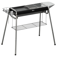 Outsunny Barbecue a Carvão Portátil com Grelha de Aço Inoxidável Prateleira para Temperos e Prateleira de Armazenamento 96x61x72 cm Preto