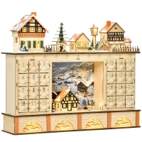 HOMCOM Calendário de Advento de Madeira com Luzes e 24 Gavetas de Contagem Regressiva Decoração de Natal 44x10x37 cm Madeira(m-1)