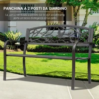 Outsunny Panchina da giardino Impermeabile Acciaio e Ghisa per Esterni, Schienale con Decorazioni Motivo Naturale, 127x60cm, Marrone(m-4)