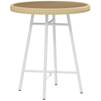 Outsunny Mesa Auxiliar de Vime Sintético com Bancada de Madeira Plástica e Estrutura de Aço Galvanizado 50x50x55 cm Madeira e Bege