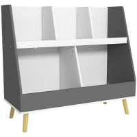 HOMCOM Estante Infantil para Brinquedos de 2 Níveis com 5 Compartimentos e Pés de Madeira de Pinho para Sala 80x34x72,5 cm Cinza(m-1)