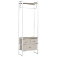 HOMCOM Suporte para Cabides com 3 Gavetas de Tecido Barra para Pendurar e Prateleira para Entrada Quarto 58,5x30x178 cm Natural(m-1)