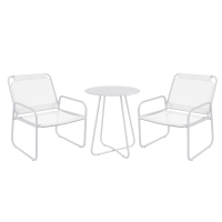 Outsunny Conjunto de Móveis de Jardim com 1 Mesa Redonda e 2 Cadeiras Estrutura de Aço e Apoio para os Braços Branco
