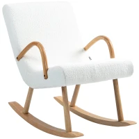 HOMCOM Poltrona Baloiço Moderna Estofada em Lã com Apoio para os Braços e Pés de Madeira 60x93x86 cm Branco e Madeira(m-1)