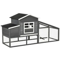 PawHut Galinheiro de Madeira Exterior Gaiola para 2-4 Galinhas com Grade de Arame Tetos Asfálticos Ninho Bandeja Removível Rampa e Zona Aberta 200x80x105cm Cinza(m-1)