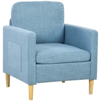 HOMCOM Poltrona Sala de Estar Poltrona Relax com 2 Bolsos Laterais Apoio para os Braços Pés de Madeira 73x79x87 cm Azul