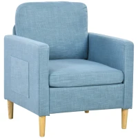 HOMCOM Poltrona Sala de Estar Poltrona Relax com 2 Bolsos Laterais Apoio para os Braços Pés de Madeira 73x79x87 cm Azul(m-1)