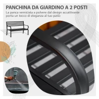 Outsunny Panchina da Esterno in Metallo Impermeabile Nero, Panca da Giardino a due Posti, 127 x 62 x 82cm - Max 240kg(m-4)