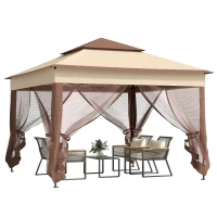 Outsunny 3 x 3(m) Pop Up Gazebo, Double-roof Garden Tent with Netting and Carry Bag, Party Event Shelter for Outdoor Patio, Khaki(m-12)