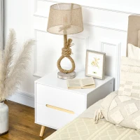 HOMCOM Mesa de Cabeceira com 2 Gavetas e Pés de Madeira Mesa de Cabeceira para Dormitório Estilo Moderno 50x40x50,5cm Branco(m-7)