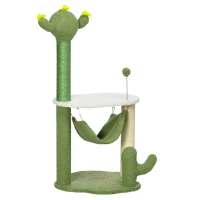 PawHut Árvore Arranhador para Gatos com Forma de Cacto com Rede Plataforma Postes de Sisal e Bola Divertida 45x45x90cm Verde(m-1)