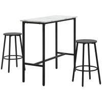 HOMCOM Conjunto de Mesa Alta com 2 Bancos Redondos com Estrutura de Aço Estilo Moderno para Cozinha Sala de Estar Branco e Preto
