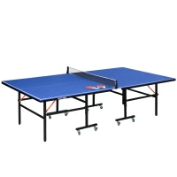 SPORTNOW Mesa de Ping Pong Dobrável com Rodas para Interior e Exterior Tamanho Padrão com Rede Raquetes e Bolas 274x152,5x76 cm Azul(m-1)
