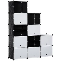 HOMCOM Armário Modular de Plástico Armário com 12 Cubos Organizadores de Sapatos Roupas Brinquedos 125x32x125cm Branco e Preto(m-11)