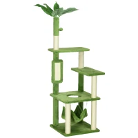 PawHut Arranhador de Gatos Grande de 142 cm com Postes de Sisal Plataformas Rede Folhas e Bola de Brinquedo Ø49x142 cm Verde(m-1)