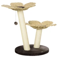 PawHut Árvore Arranhador para Gatos Médios Altura 69cm Torre para Gatos com Cama com Forma de Flor Poste de Sisal e Bola Suspensa para Brincar 50x50x69cm Marrom e Creme(m-1)