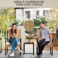 Outsunny Conjunto de Jardim de 3 Peças com 2 Cadeiras e Mesa de Vime com Encosto Ajustável e Bancada de Vidro Bege e Branco(m-4)