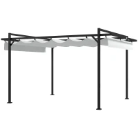 Outsunny Pérgola 3x4 Pérgola de Jardim com Teto Retrátil de Poliéster e 12 Orifícios de Drenagem Branco(m-1)