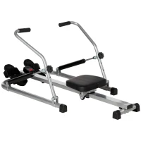 HOMCOM Máquina de Remo Hidráulico Dobrável com 4 Níveis de Resistência Ecrã Digital e Pedal Antiderrapante para Fitness em Casa Aço 129x70x70cm Preto e Prata(m-1)