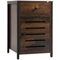 HOMCOM Mesa de Cabeceira com 1 Gaveta 1 Armário Mesa Auxiliar de Estilo Industrial 40x40x60cm Marrom(m-11)