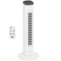 HOMCOM Ventoinha de Coluna 50W com Controlo Remoto com 3 Velocidades Temporizador 15h Oscilação 85° Ecrã LED 30x30x78 cm Branco