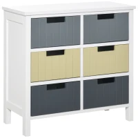 HOMCOM Cómoda de Madeira com 6 Gavetas Cómoda Auxiliar de Armazenamento com Pés Elevados Estilo Moderno para Dormitórios Sala de Estar Casa de Banho 60x28x58cm Multicor(m-1)