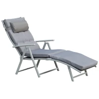 Outsunny Sdraio da Giardino Pieghevole con Materassino e Cuscino, Schienale con 7 Reclinazioni, 137x63.5x100.5cm, Grigio(m-10)