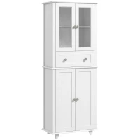 HOMCOM Armário de Cozinha Móvel Auxiliar de Cozinha com 2 Portas de Vidro Gaveta e Prateleiras Ajustáveis 61x35x168,5 cm Branco(m-1)
