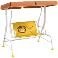 Outsunny Balanço de Jardim Exterior Balanço de Jardim Infantil de 2 Lugares com Padrão de Leão Carga 60 kg 110x70x110 cm Amarelo(m-1)