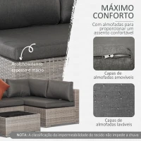 Outsunny Conjunto de Móveis de Jardim de Vime 4 Peças Mesa de Centro Sofá Duplo e 2 Sofás Laterais com Almofadas Amovíveis para Terraço Exterior Cinza(m-5)
