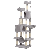 PawHut Arranhador para Gatos Grande Altura 173 cm Torre para Gatos com Plataformas Caverna Bolas Suspensa e Rede Cinza Claro