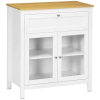 HOMCOM Aparador de Cozinha Moderno Móvel Buffet Auxiliar com Gaveta Prateleira Ajustável e 2 Portas de Vidro 80x40x90 cm Branco e Madeira(m-1)