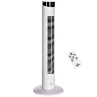 HOMCOM Ventoinha de Coluna 45 W com Oscilação Controlo Remoto Temporizador de 12h 3 Velocidades 3 Modos Ø31,5x93 cm Branco(m-1)