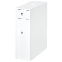 HOMCOM Armário Auxiliar de Casa de Banho Estreito com 2 Gavetas e Compartimento Superior com Tampa 17x48x58cm Branco(m-1)