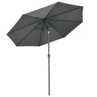 Outsunny Chapéu de Sol Ø264x253cm com Proteção UV+50 Chapéu de Sol de Alumínio Inclinável com Manivela para Terraço Balcão Exterior Cinza(m-1)