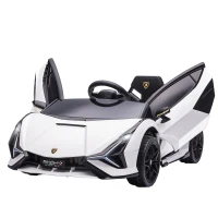 HOMCOM Carro Elétrico Lamborghini SIAN 12V com Controle Remoto Abertura da Porta Música MP3 USB e Faróis 108x62x40 cm Branco(m-1)