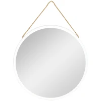 HOMCOM Espelho Decorativo de Parede 30x30cm Espelho Redondo de Metal com Corda de Canhâmo Estilo Moderno Branco(m-1)