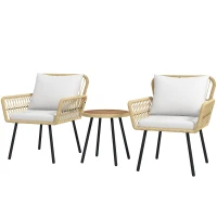 Outsunny Conjunto de Mesa e Poltronas para Jardim Exterior Jogo de 3 Peças de Vime com 2 Poltronas 1 Mesa para Terraço Natural(m-1)