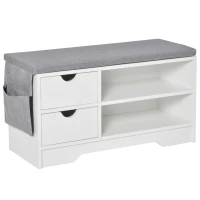 HOMCOM Banco Sapateira com 2 Prateleiras Bolso Almofada Amovível e 2 Gavetas para 4 Pares de Sapatos 80,5x30,5x43,5 cm Branco e Cinza(m-1)