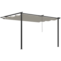 Outsunny Pérgola de Parede de Jardim com Teto Retrátil Tecido de Poliéster e Estrutura de Aço 3,9x2,9 m Creme